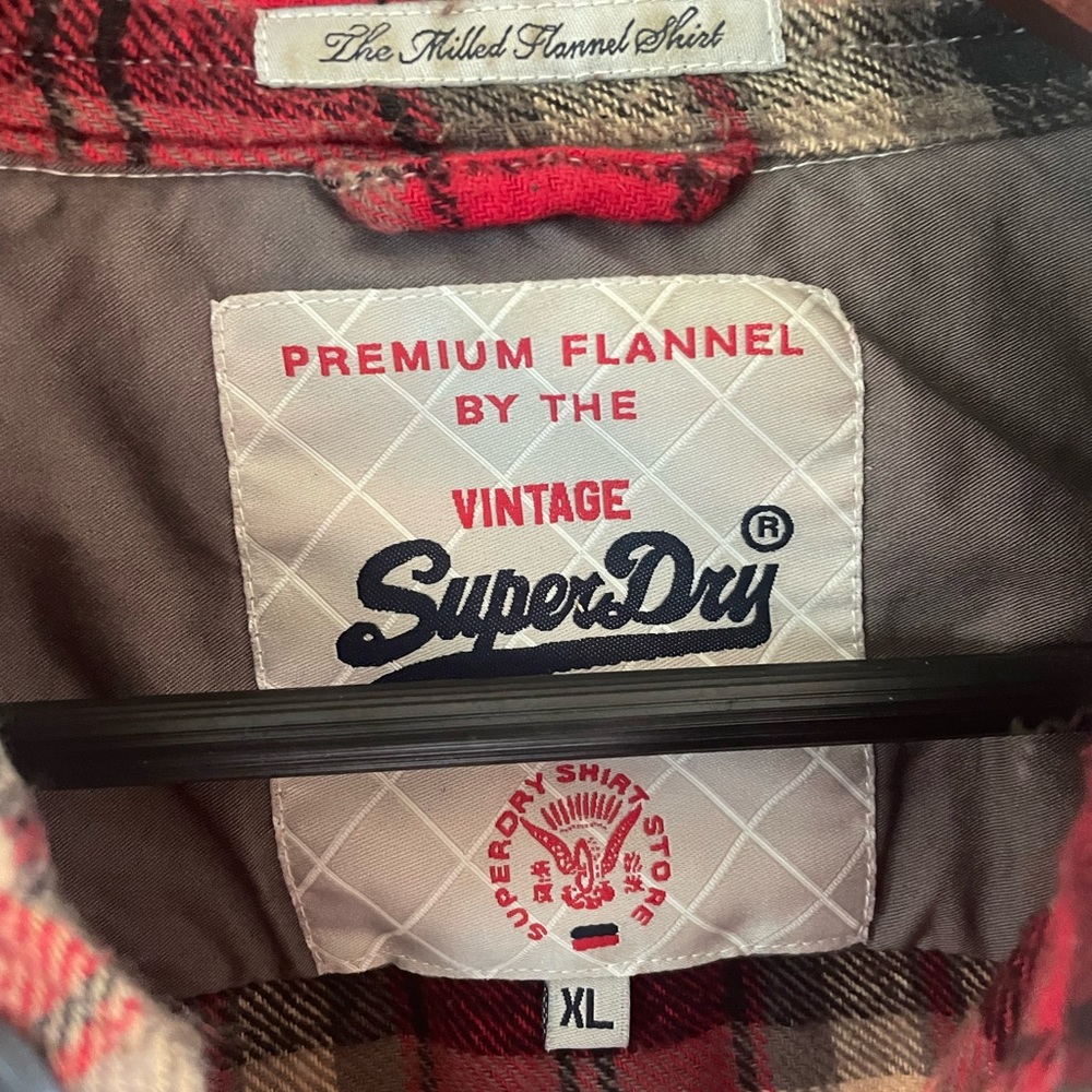 Vintage Red and Black Super Dry Plaid Flannel Shirt XL - Picture 4 of 4